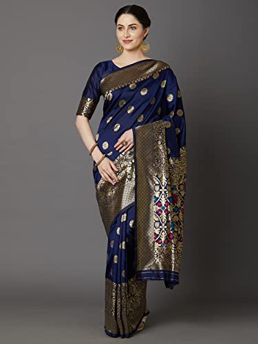 Image of AKHILAM Women's Kanjivaram banarasi silk Woven Design Saree With Unstitched Blouse Piece Saree With Un-Stiched Blouse
