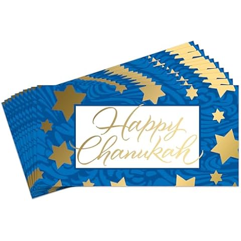 SHADE TREE GREETINGS Hanukkah Card Money Holder (3.5x6.5) by Fravessi |Envelope For Money, Cash, Checks, Gifts | 10 Pack (Blue with Stars) Cover
