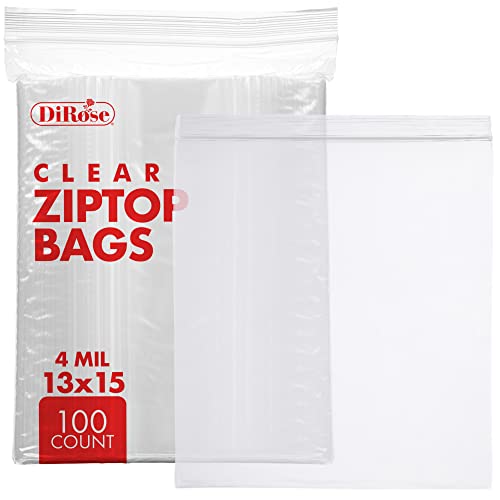 Dirose Resealable Poly Zip Top Clear Bags - 13" x 15", 4 Mil - 100 Count for Gifts, Cards, Stationery, Apparel by DiRose - Used condition - US$14.06