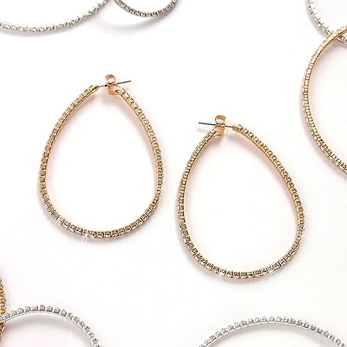 Simulated Diamond Teardrop Hoop Earrings for Women - Gold or Silver Rhinestone Hoops, Hypoallergenic and Safe for Sensitive Ears3