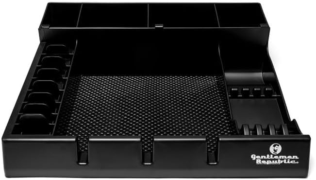 Gentlemen Republic Barber Station Organizer - Multi-Compartment Countertop Tray for Clippers, Trimmers & Other Tools Storage. Ideal for Busy Barbers and Stylists, Maximize Efficiency - Black