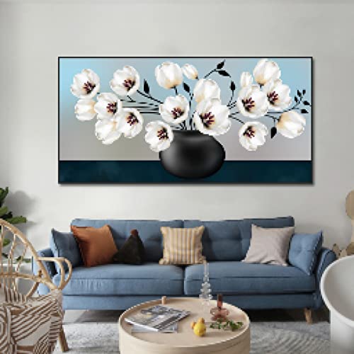 Toile fleurs blanches abstraites moderne affiche murale lumineuse 50x100 cm - 3
