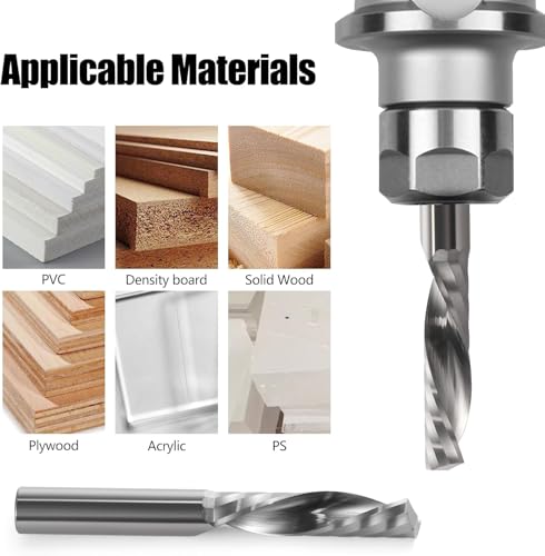 CNC Fräser Spiralnutfräser,Fräser 3.175mm (1/8) Schaft,1,0 mm CED 4 mm CEL 1 Flute Single Flute Downcut Spiral End Fräser CNC Router Bit für Acryl, PVC, MDF, Aluminium, 5 Stück