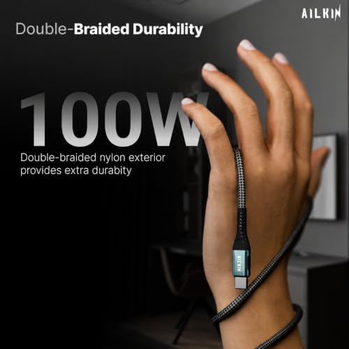 Image of Type C to Type C Cable 100W Fast Charging with [Lifetime warrenty] 3M Long Type C Cable, 5A Power Delivery, 480Mbps Data Sync, Braided Cord Compatible with All Devices by AIL-KIN