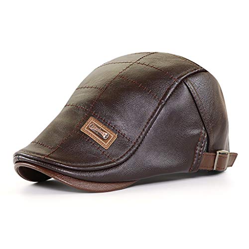Elwow Casquette plate chaude en cuir synthétique pour homme - Style vintage - Béret irlandais - Chapeau de grand-père anglais, Vert kaki foncé, Taille unique Cover