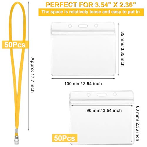 Image of Marspark 50 Sets Clear Name Tags with Lanyard, Lanyards for ID Badges Reusable Strap with ID Holder Plastic Name Badges for Adults Business School Church Conference (Yellow)