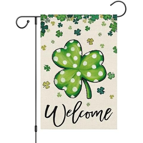 Wodison St Patricks Day Shamrock Garden Flag 12×18 Inch Double Sided, Small Burlap Lucky Clover Welcome Holiday Outside Yard Flag Cover