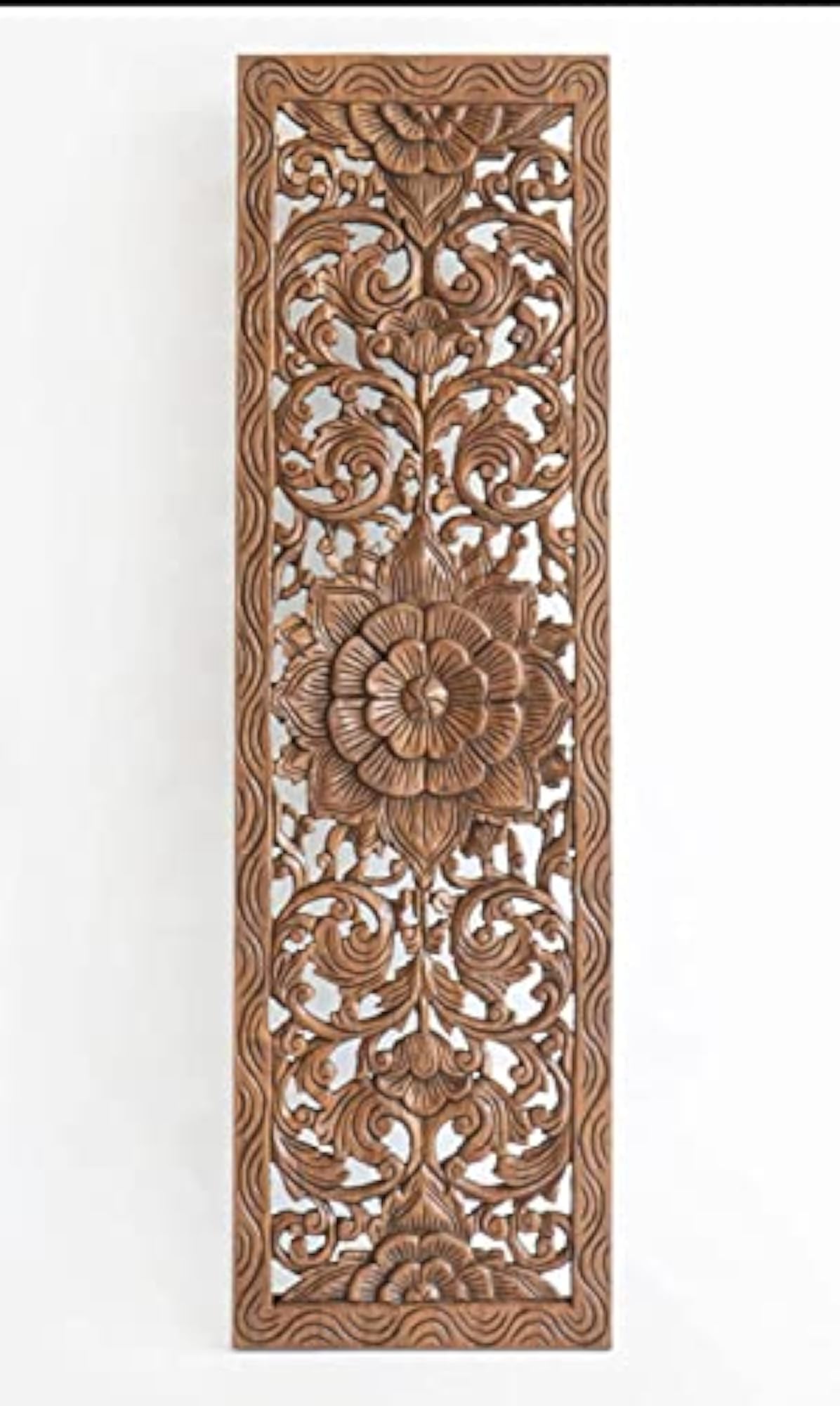 Hand Carved Wood Wall Art, Solid Teak Wooden Panel
