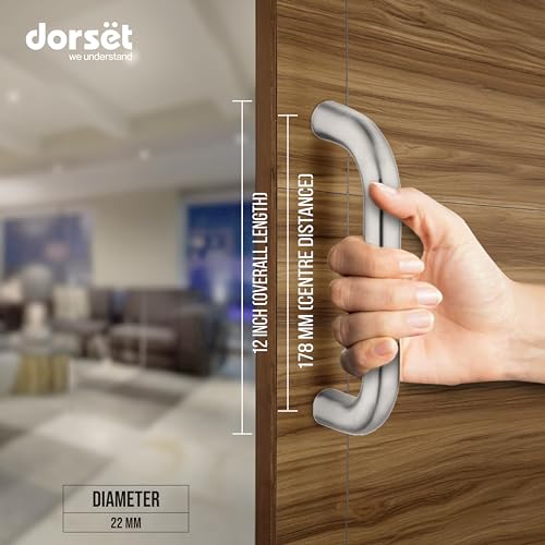 Image of Dorset 12 Inch Door Handle for Main Door | Push Pull Handle for Wooden & Glass Doors | Rust & Corrosion Resistant SS304 | Premium Door Handle for Home, Office, Hotels, Pair - SD12PSS22