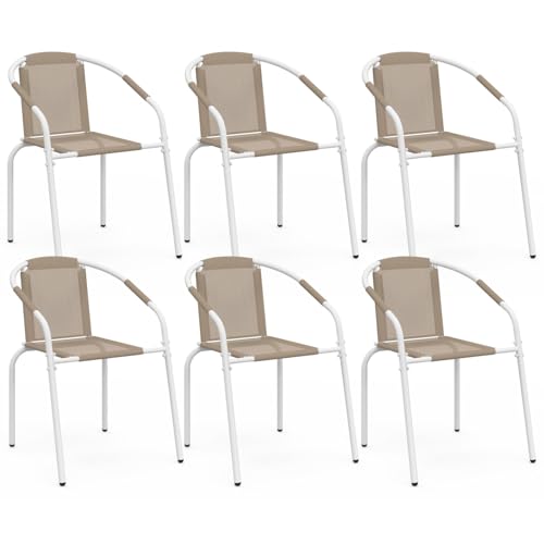 IDMarket - Lot de 6 chaises de Jardin Thelma métal et textilène empilables Blanc et Beige