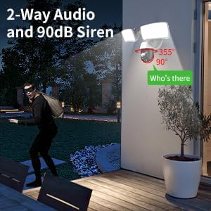 Miniatura 2 de Cámara de seguridad con reflector, cámara de vigilancia de 360 PTZ para exteriores, 355 panorámicas e inclinación de 90, HD 1080P, 2000 lúmenes,