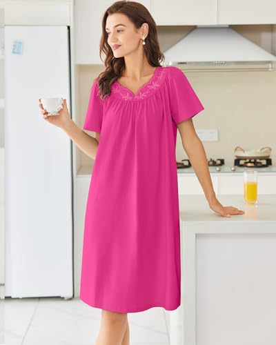 Image of Ekouaer Moo Moos for Women House Dress With Pockets Cotton Nightgowns Short Sleeve Night gowns Embroidered Mumu Dress