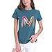 SLYZ Letnia damska czysta bawełna koszulka z krótkim rękawem damska kolorowa litera M nadruk koszulka na co dzień damski top, 007, 4XL
