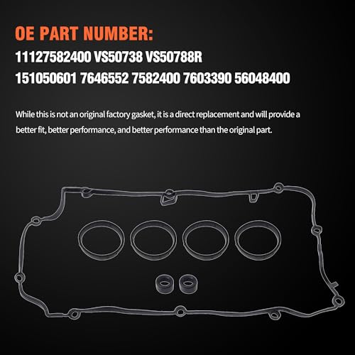 Image of HiSport Engine Valve Cover Gasket Set - Compatible with BMW 120i 2016 118i 2012-2015 Mini Cooper Countryman 2011-2016 Mini Cooper Paceman 2013-2016 Mini Cooper 2011-2015 1.6L - Replace 11127582400