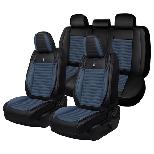 Image of Car Seat Cover for Chevy Equinox 2005-2026 Full Coverage Nappa Leather Car Seat Protector, Fashion Anti-Slip Waterproof Breathable Easy to Install, Auto Interior Accessories(Full Set,Black&Blue)