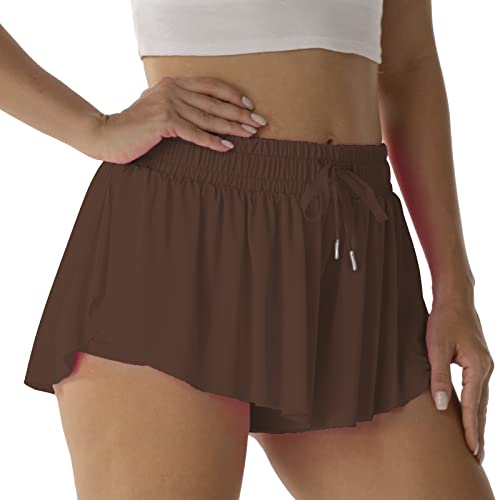 Flowy Athletic Shorts for Women Running Tennis Butterfly Shorts Girls 2-in-1 Double Layer Quick-Drying Comfy Shorts