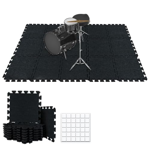 Thick Drum Rug Pad, Set of 15 Interlocking Sound-Absorbing Mats