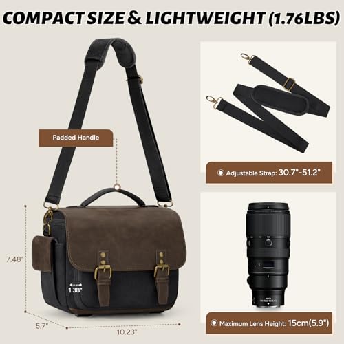 Image of RAINSMORE Camera Bag, Vintage Canvas Camera Sling Bag Crossbody Camera Case | Water-resistant DSLR SLR Mirrorless Camera Bag for Photographer with Rain Cover & Tripod Holder for Sony Canon Nikon Fujifilm