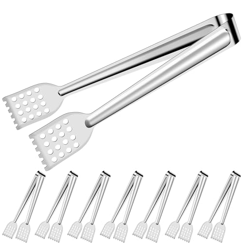 Paquete de 8 pinzas para servir bufé, pinzas de ensalada de 7 pulgadas, pinzas de cocina pequeñas de acero inoxidable, pinzas de cocina para barbacoa, pan, pasteles, bodas, fiestas de cumpleaños,