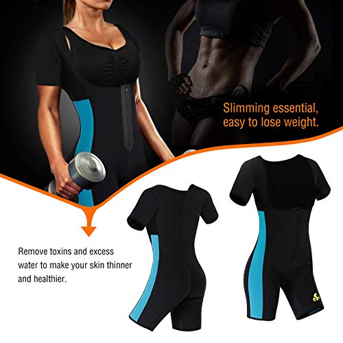 NonEcho Neoprene Sweat Sauna Suit Shaper for Women Slimming Full Body Shapewear Waist Trainer Workout Top with Sleeve
