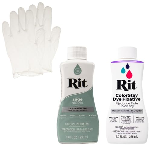 Rit Liquid Dye with ColorStay Fixative Bundle – All in One Kit with Gloves to Reduce Color Bleed