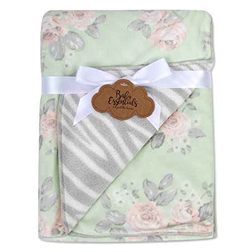 Image of Sherpa Fleece Baby Blankets for Boys and Girls – Colorful, Reversible Baby Blankets for Newborns, Infants, Toddlers, and Nursery (Floral & Zebra)