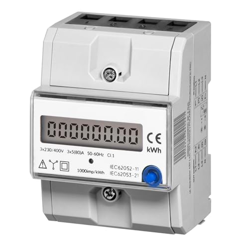 Miratic Medidor De Consumo Electrico Trifásico 80A Con Botón RESET   Montaje En Carril DIN TH 35mm Contador Electrico Con Indicador Adicional