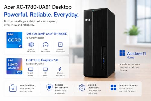 Image of Customized Acer Aspire Desktop Tower, Intel i9-12900K (16 Cores) for Advanced Multitasking, 16 /32 / 64GB RAM, 1 /2 / 3 / 4TB Storage, 2 x HDMI Support Dual 4K Monitor, Wins 11, Wired KB & Mouse