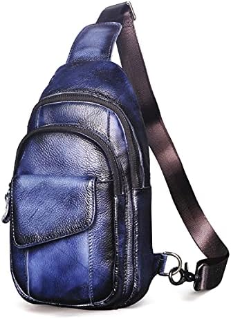 Le'aokuu Men Outdoor Casual Travel Hiking Tea Crossbody Chest Sling Bag Rig One Shoulder Strap Bag Backpack Men Leather 8013 (8013 Dark Brown)
