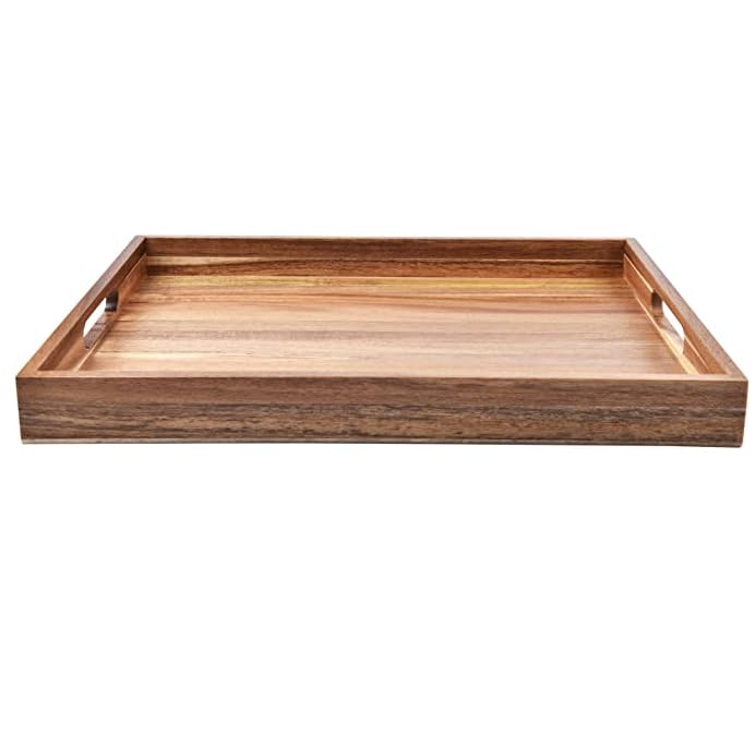 Image of Decor Square Shape Wooden Serving Tray, 12 x 8 x 2 Inch, 1 Pcs, Brown
