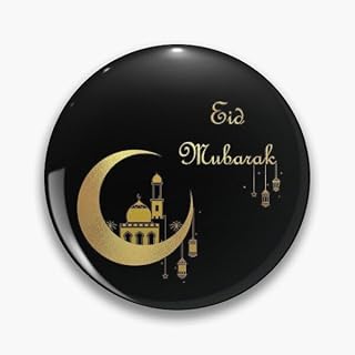 SM4U Eid Mubarak Decorative Pin Button, Black and Gold, Islamic Crescent Moon Design