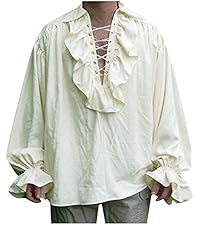 Runcati Middeleeuws herenhemd, steampunk, piratenkostuum, Viking, veterhemd, Victoriaans, renaissance, opstaande kraag, cosplay tops, olijfgroen, M