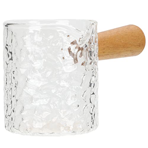 Espresso Glass Creamer Espresso Shot Glass 100ml Coffee Milk Serving Pitcher with Wood Handle Creamer Jug for Coffee Tea Milk or Maple Syrup Serving Fellow Mug