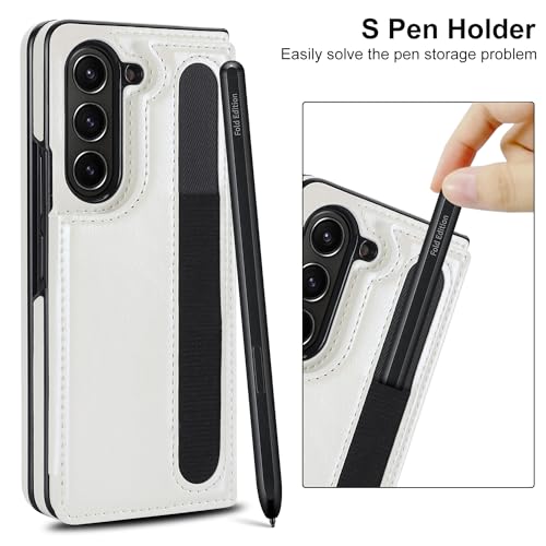 YYTVN for Samsung Galaxy Z Fold 5 Case with S Pen Holder and Card Holder, Heavy Duty Shockproof Wallet Protector, Luxury Business Leather Cover Case for Galaxy Z Fold 5 (White) by YYTVN - Used condition - Image 5