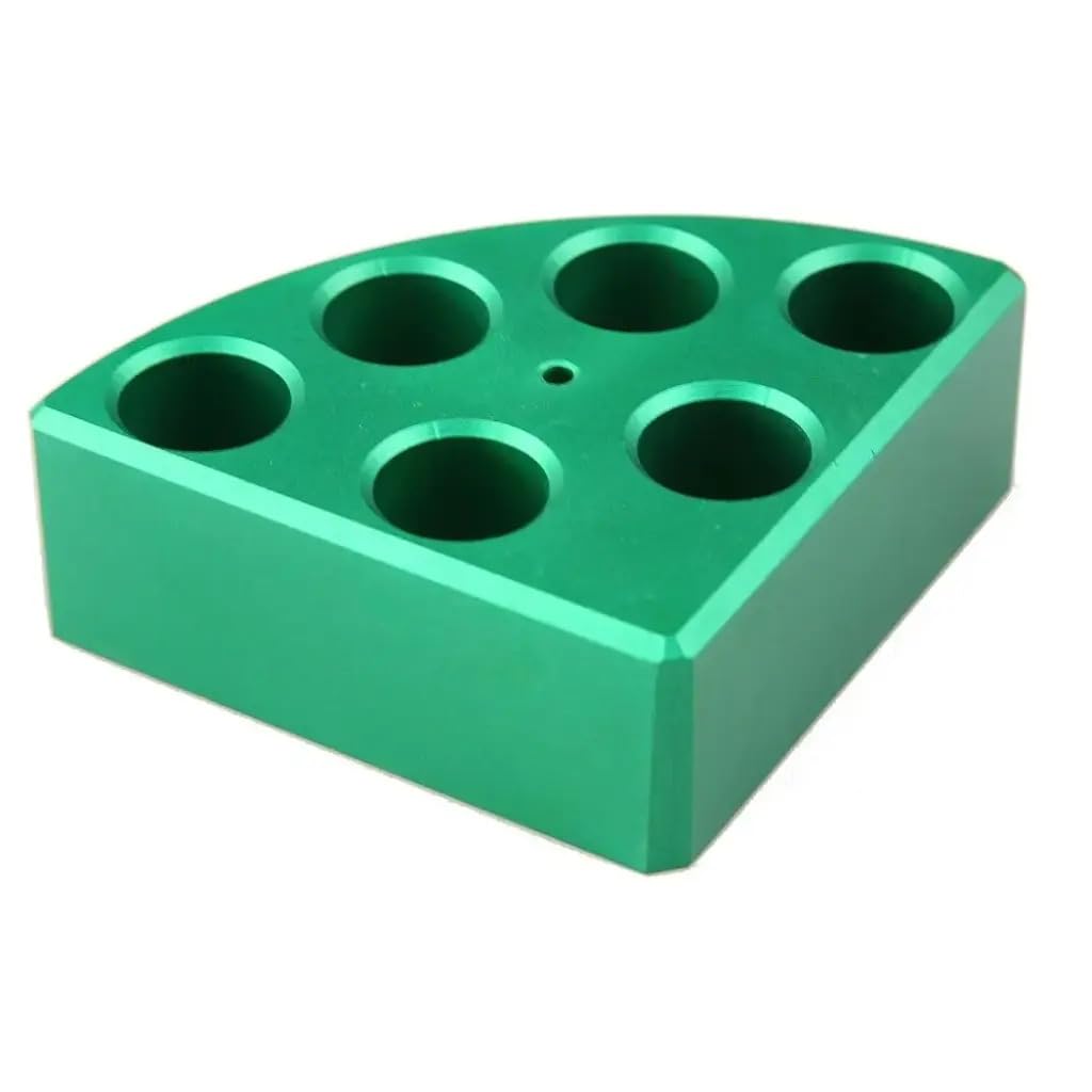 SCILOGEX Quarter Reaction Block Aluminum Green - 6 Hole Lab Block for 8mL Vessels, 17.75mm Diameter x 26mm Depth - Durable Laboratory Accessory