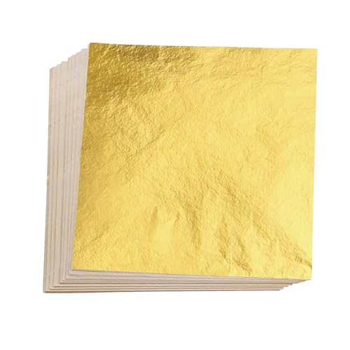 100pcs Gold Leaf Sheets,Gold Foil Sheets,Imitation Gold Leaf Gold Foil Paper Multipurpose Gold Leaf,Gold Foil Paper for Gold Plating Crafts Art DIY Projects,Multi Artistic Handicraft Decor,14 * 14CM