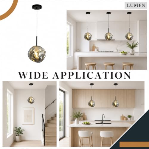 Image of Modern Pendant Lights Kitchen Island, Gray Glass Pendant Light Fixtures with 7.9 inch Clear Gray Glass Shade, Industrial Hanging Pendant Lights Fixture for Kitchen Island Dining Room Bedroom Entrway