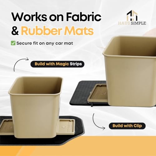 Image of Car Trash Can with Stability Wings - Leakproof Portable Garbage Bin for Fabric & Rubber Mats - Compact Durable Plastic Auto Organizer for Cars, SUVs, Trucks (Mocha, Small)