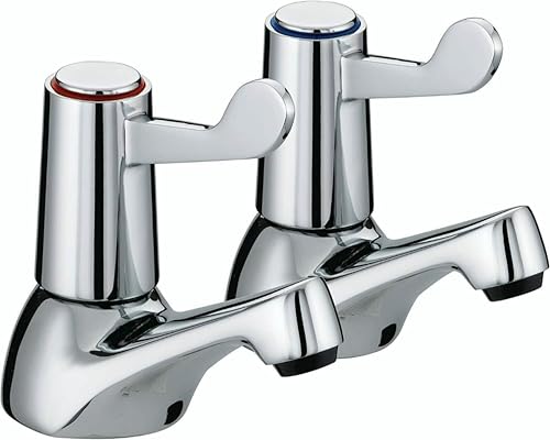 Pair of Bathroom Basin Sink Taps Chrome Brass Pillar with Ceramic Lever Hot & Cold Water Mixer Modern Deck Mounted Basin Faucet for Bathroom or Kitchen Wash Basin