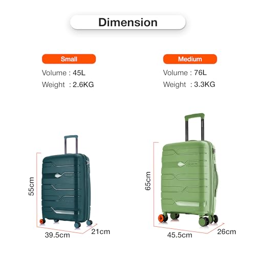 Image of Nasher Miles Paris Hard-Sided Polypropylene Luggage Set of 2 | 55cm & 65cm | 8 Wheels Small & Medium Trolley Bag for Travel | Suitcase (D. Green & A. Green)