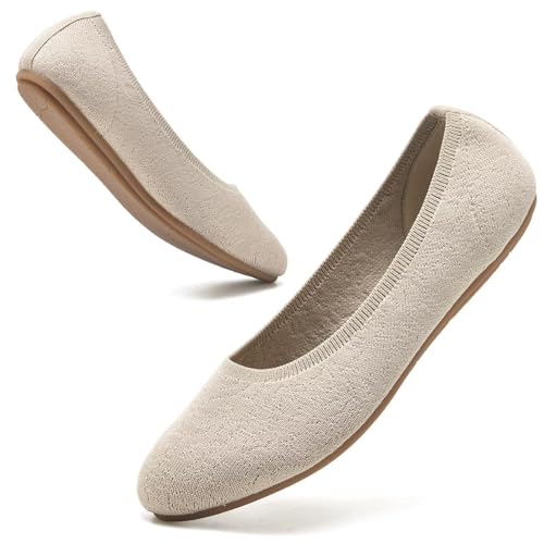 Image of Puxowe Women's Ballet Flats Breathable Knit Slip On Comfortable Round Toe Walking Shoes with Arch Support Insole for Work