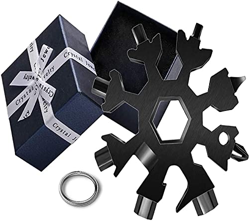 SunAurora Schneeflocke Edelstahl Multifunktionswerkzeug, 18-in-1 Tragbares Fahrrad Multifunktionswerkzeug, Weihnachtsgeschenke für Herren mit Geschenkboxen (Schwarz) Cover