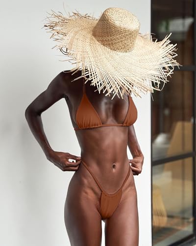 Image of XUNYU Thong Bikini Sets for Women - Brazilian Micro String Bikinis Sexy Two Piece Swimsuit Triangle Top Halter Bathing Suits