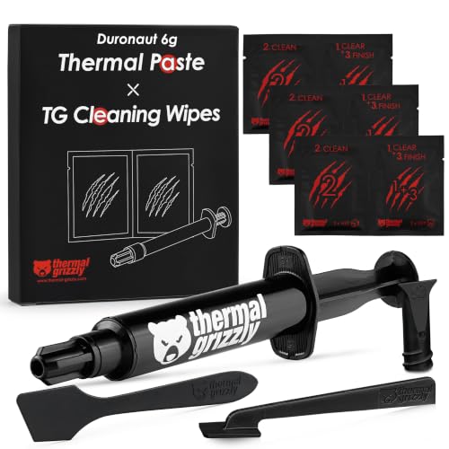 Thermal Grizzly - Duronaut - 6 Gram - Enhanced Durability & High Performance Thermal Paste - for Maximum Conductivity While Overclocking CPU/GPU/PS4/PS5/Xbox with 12 Cleaning Wipes 6 Wet & 6 Dry