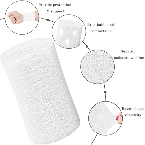 Image of 6 Inch Wrist Sweatbands Tennis Wrist Bands Absorbent Sweat Band for Men and Women Sport Long Wrist Bands, Breathable Cotton Athletic Sweatbands for Basketball, Workout, Running (4 Pack)