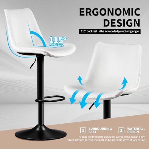 Butacos ajustables STOOLINK, juego de 2 unidades, tapizados en microfibra de cuero con respaldo y giro de 360°, con reposapiés de 7,3 pulgadas, altura para barra, asiento de 17,5 pulgadas de ancho, color blanco miniatura 5