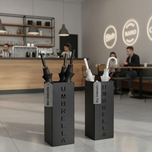 Hiceeden Square Metal Umbrella Holder, Free Standing Umbrella Rack Stand for Indoor Entryway, Umbrella Canes Walking Sticks Storage Bin for Office, Home, Hotel, Shop, 6.3" x 6.3" x 16.5", Black - Image 6