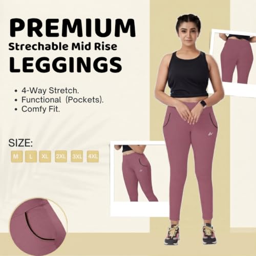Image of Nexsus Appparels Stretchable Gym Pants for Workout : The Ultimate Yoga Pants | Gym Wear for Woman | Gym Tights for Women with Side Pockets | Available in Plus Size's