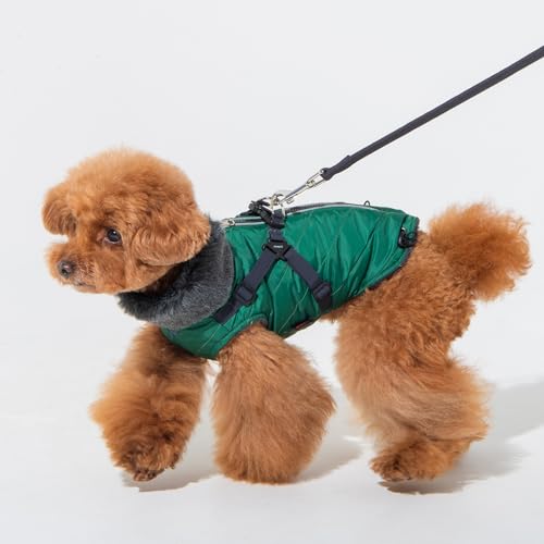 Puppia Isolde Mock Neck Full Zip up Warm Winter Jumper Vest with Integrated Harness for Small and Medium Dogs Green, XX-Large - Image 4