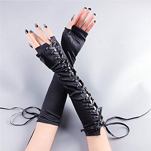 Handschuhe Schwarz Handschuhe Lange Halbfinger Persönlichkeit Handschuhe Vintage Stil Loli Strap Handschuhe Cover